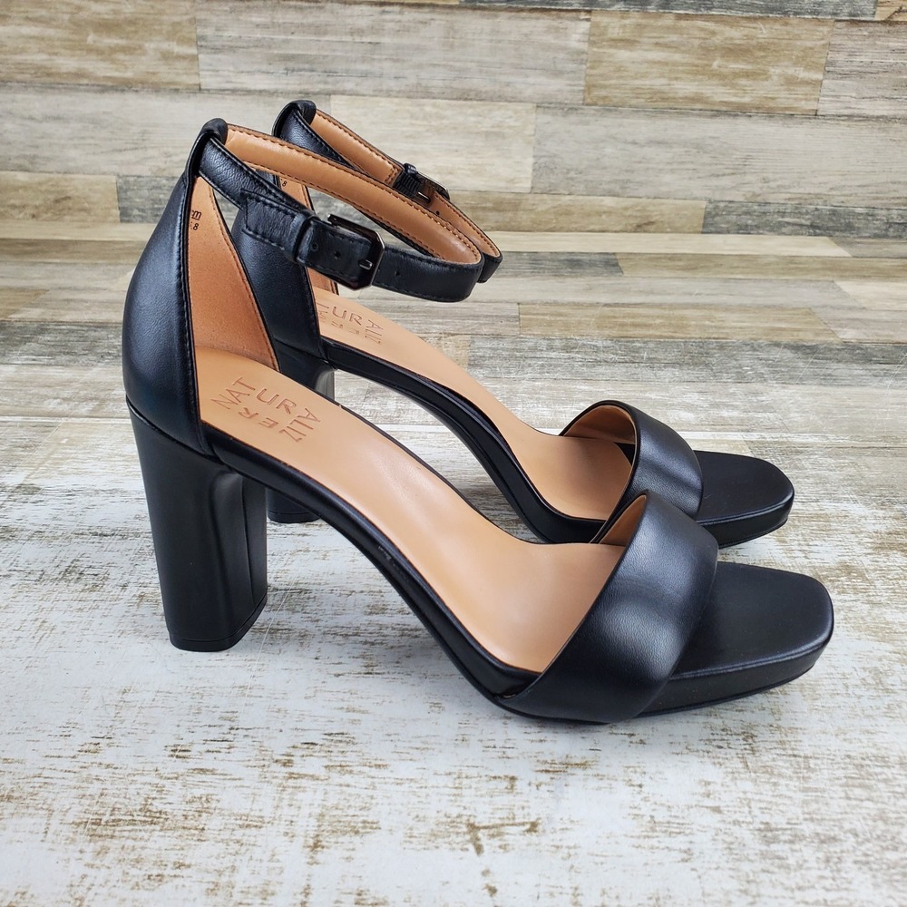 Naturalizer Joy Womens Dress Sandal Sz 9.5 N Black Leather Square Toe Block Heel